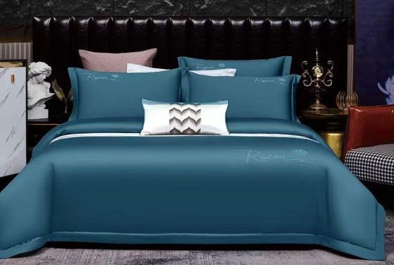 Cyan en coton massif Broderie couverture couette Lit ensemble maison textile