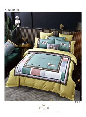 Design de marque 100% coton satin Impression réactive personnaliser couette couverture lit ensemble