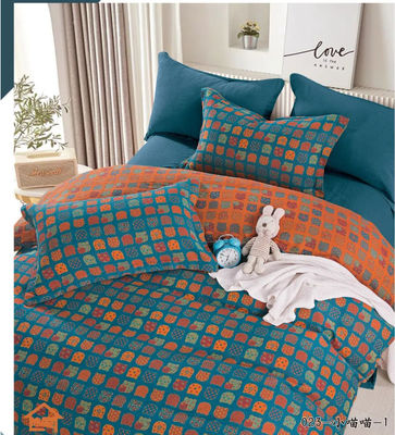 Orange bleu design de mode Jacquard coton lit ensemble couverture couette