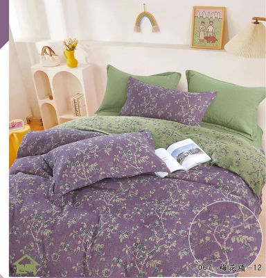 Pourpre et vert 100% coton lavé Jacquard tissus lit ensemble taille européenne