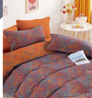 Orange et gris 100% coton lavé pré-écrouillée Jacquard lit ensemble