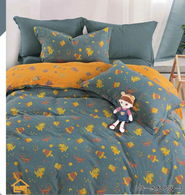 Santé et confort 100% lavé coton peigné teinture couleur double Jacquard lit ensemble couette couverture lit drap
